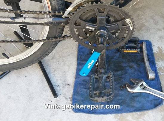 Vintage Giant Rincon mountain bike crank arms overhaul re-grease, bike repair Los Angeles